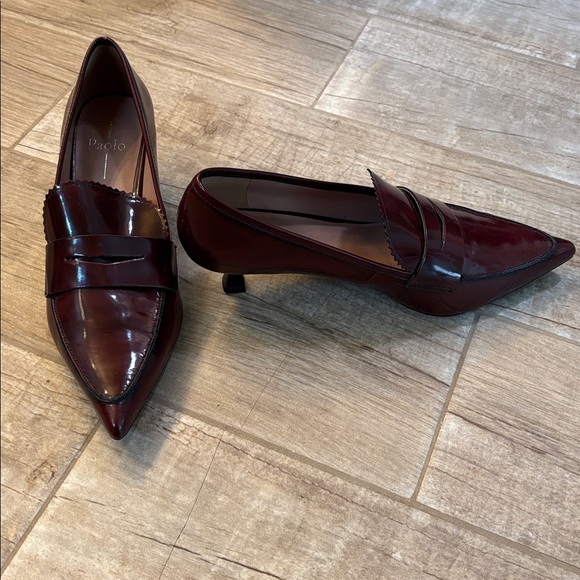 LINEA PAOLO Calisto Leather Loafer Pumps - Black-Burgundy - Picture 6 of 7